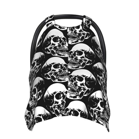 Black Skull Head Baby Car Seat Cover & Breastfeeding Nursing Cover - Breathable Stretch Fabric Multi-Use Nursing Cover for Breastfeeding in Kuwait
