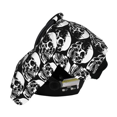 Black Skull Head Baby Car Seat Cover & Breastfeeding Nursing Cover - Breathable Stretch Fabric Multi-Use Nursing Cover for Breastfeeding in Kuwait