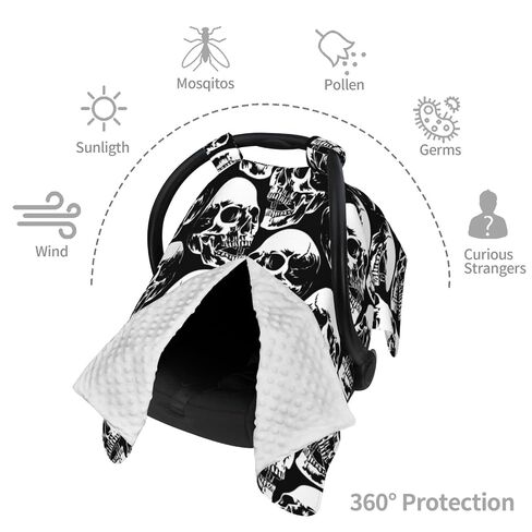 Black Skull Head Baby Car Seat Cover & Breastfeeding Nursing Cover - Breathable Stretch Fabric Multi-Use Nursing Cover for Breastfeeding in Kuwait