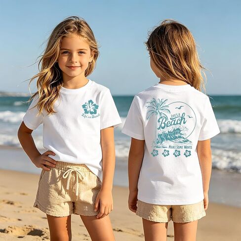 GLIGLITTR Toddler Girl Summer Vacation Shirt Life is A Beach Make Some Waves Funny Tshirt Kid Hawaiian Tropical Trip Top 2-8Y in Kuwait
