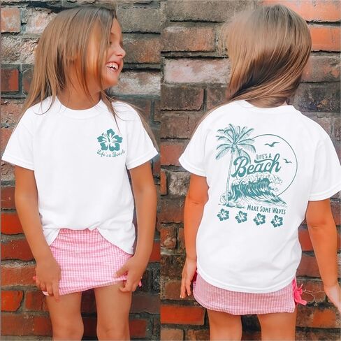 GLIGLITTR Toddler Girl Summer Vacation Shirt Life is A Beach Make Some Waves Funny Tshirt Kid Hawaiian Tropical Trip Top 2-8Y in Kuwait