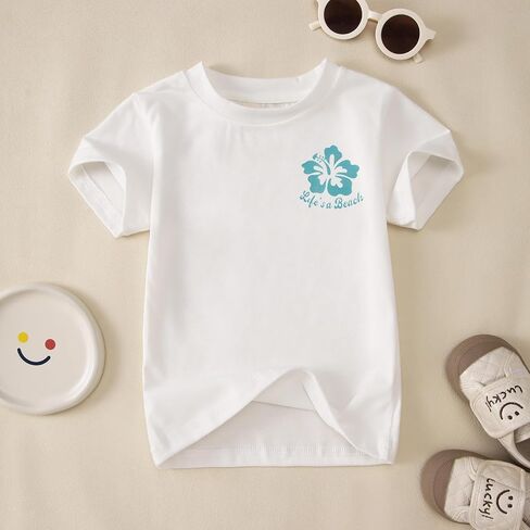 GLIGLITTR Toddler Girl Summer Vacation Shirt Life is A Beach Make Some Waves Funny Tshirt Kid Hawaiian Tropical Trip Top 2-8Y in Kuwait