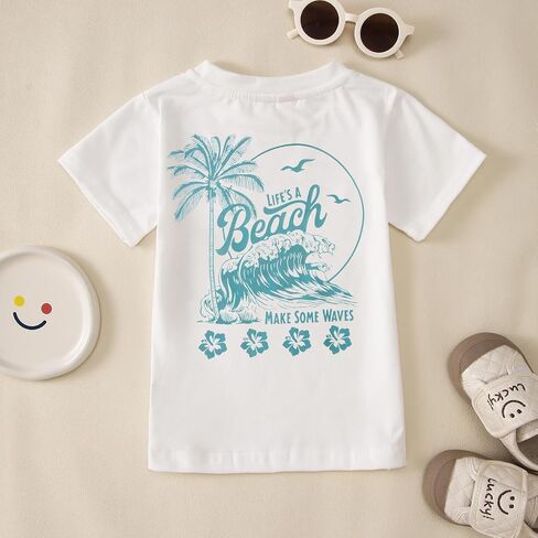 GLIGLITTR Toddler Girl Summer Vacation Shirt Life is A Beach Make Some Waves Funny Tshirt Kid Hawaiian Tropical Trip Top 2-8Y in Kuwait