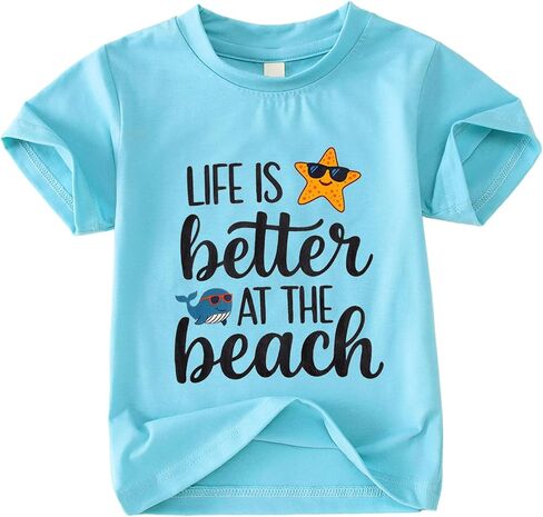 GLIGLITTR Beach Shirt for Toddler Kid Boy Girl Hawaiian Graphic Tee Life is Better at The Beach T-Shirt Summer Vacation Tops in Kuwait