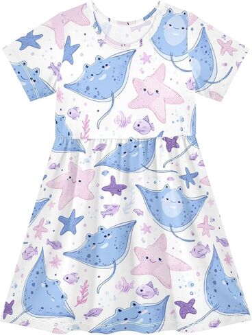 Girls Short Sleeve Dress Toddler Summer Dresses Girl Outfits 2-8 Years in Kuwait