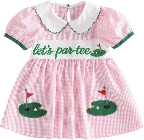 Todder Golf Dress Plaid Summer Clothes Baby Girl Short Puff Sleeve Doll Collar Gingham Print Polo Sport Dress Outfit in Kuwait
