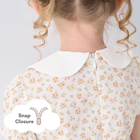 pureborn Baby Toddler Girl Dress Smocked Floral Summer Outfits 18M-5T | lightweight woven cotton, breathable, back zipper closure, puff short sleeve, peter pan collar, A-Line, allover floral print in Kuwait