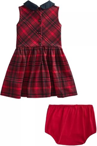 POLO RALPH LAUREN Baby Girls Plaid Ponte Dress & Bloomer 2 Piece Set (3 Months, Red(3001)/B) in Kuwait