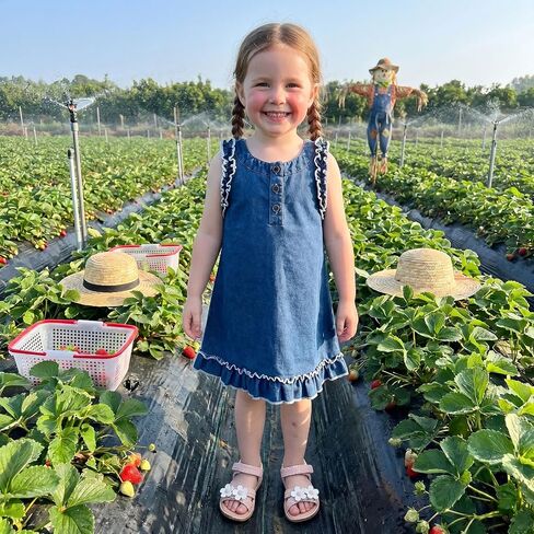 KMBANGI Toddler Baby Girl Denim Dress Sleeveless Ruffled Trim A-line Skirt Jeans Sundress Kids Western Cowgirl Clothes Summer in Kuwait