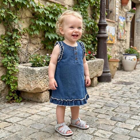 KMBANGI Toddler Baby Girl Denim Dress Sleeveless Ruffled Trim A-line Skirt Jeans Sundress Kids Western Cowgirl Clothes Summer in Kuwait