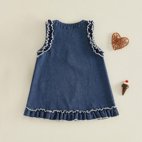 KMBANGI Toddler Baby Girl Denim Dress Sleeveless Ruffled Trim A-line Skirt Jeans Sundress Kids Western Cowgirl Clothes Summer in Kuwait