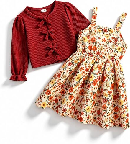Toddler Girl Dress Clothes Cardigan Set Floral Sleeveless Playwear Outfit Fall Winter 3T 4T 5 6 7 8 Years in Kuwait