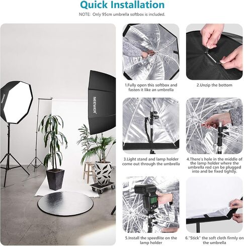 Neewer 47''/ 120cm Octagonal Softbox Umbrella with Carrying Bag for Portrait or Product Photography, Suitable for Canon Nikon Sony Speedlite, Studio Flash (Black) in Kuwait