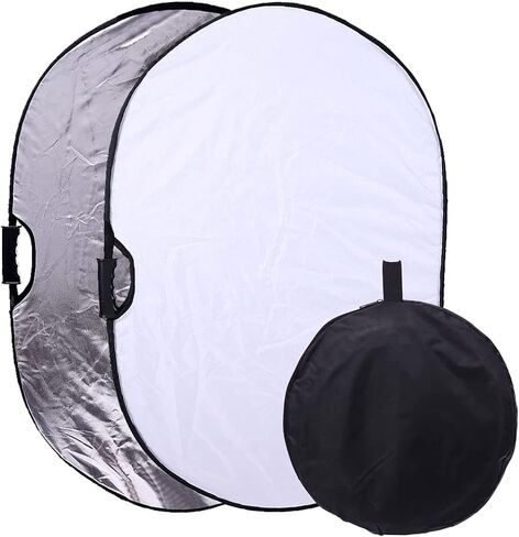 Portable Photography Silver and White Reflector Collapsible 2-in-1 Oval Reflector 23"x35" / 60x90cm Multi-Disc Light Reflector with Handle for Photo Studio Lighting & Outdoor Lighting in Kuwait