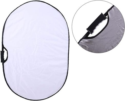 Portable Photography Silver and White Reflector Collapsible 2-in-1 Oval Reflector 23"x35" / 60x90cm Multi-Disc Light Reflector with Handle for Photo Studio Lighting & Outdoor Lighting in Kuwait