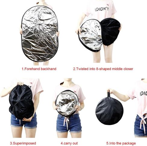 Portable Photography Silver and White Reflector Collapsible 2-in-1 Oval Reflector 23"x35" / 60x90cm Multi-Disc Light Reflector with Handle for Photo Studio Lighting & Outdoor Lighting in Kuwait