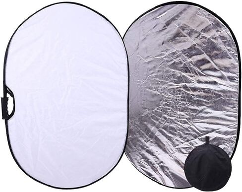 Portable Photography Silver and White Reflector Collapsible 2-in-1 Oval Reflector 23"x35" / 60x90cm Multi-Disc Light Reflector with Handle for Photo Studio Lighting & Outdoor Lighting in Kuwait