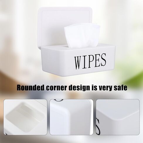 4 Pack Wipes Dispenser Container Holder Refillable Dustproof Storage Box with Lid for Bathroom Office Home, Black Gray White in Kuwait