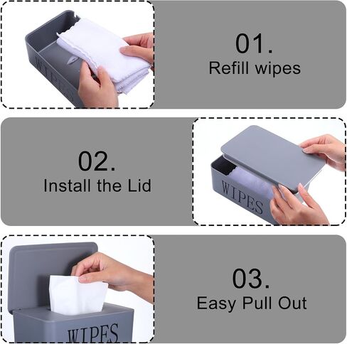 4 Pack Wipes Dispenser Container Holder Refillable Dustproof Storage Box with Lid for Bathroom Office Home, Black Gray White in Kuwait