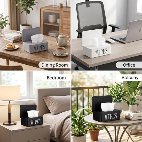 4 Pack Wipes Dispenser Container Holder Refillable Dustproof Storage Box with Lid for Bathroom Office Home, Black Gray White in Kuwait