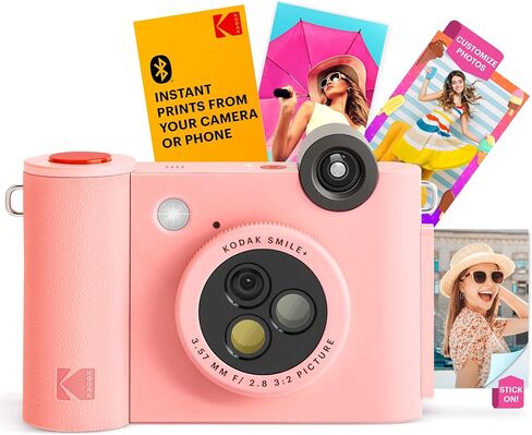 Kodak Smile+ 2-in-1 Digital Instant Print Camera & Photo Printer Gift Bundle + Case + Zink 2x3 Sticky Back Photo Paper 20pk + Album + Sticker Sets + Sticker Frames + Hanging Frames + Markers - Pink in Kuwait