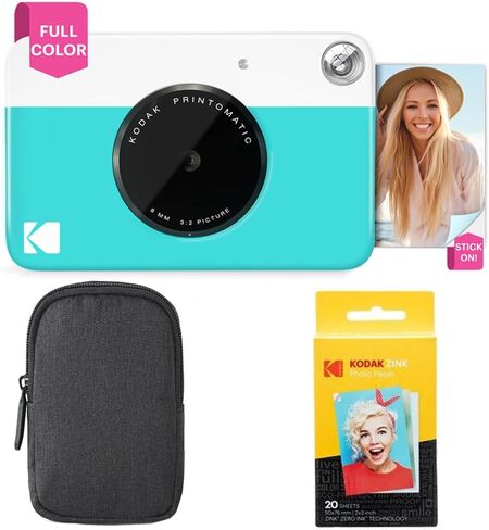 Kodak Printomatic Full-Color Instant Print Camera Starter Bundle + Carrying Case + Zink 20pk Photo Paper - Colorful Photos On 2x3 Sticky-Back Paper - Fun Gift for Birthday Christmas Holiday - Yellow in Kuwait