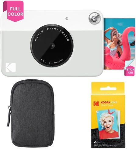 Kodak Printomatic Full-Color Instant Print Camera Starter Bundle + Carrying Case + Zink 20pk Photo Paper - Colorful Photos On 2x3 Sticky-Back Paper - Fun Gift for Birthday Christmas Holiday - Yellow in Kuwait