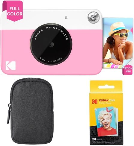 Kodak Printomatic Full-Color Instant Print Camera Starter Bundle + Carrying Case + Zink 20pk Photo Paper - Colorful Photos On 2x3 Sticky-Back Paper - Fun Gift for Birthday Christmas Holiday - Yellow in Kuwait