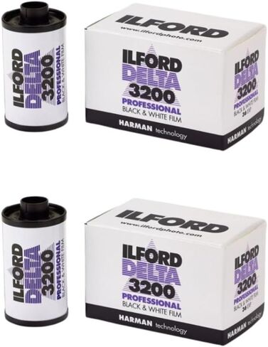 Ilford Delta 3200 B and W Film 35mm 36 Exp (2 Pack) | High-Speed Panchromatic B and W Negative Film, Ei 3200/36, 36 Exposures per Roll, Pack of 2 in Kuwait