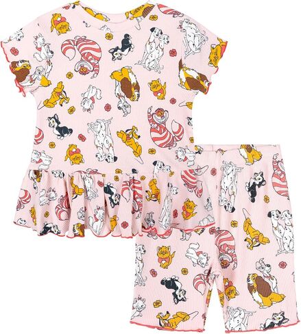 Disney Girls' 2-Piece T-Shirt and Shorts Set for Baby & Kids | 2-Piece Coordinated Set, Comfortable Ribbed Knit, Easy Pull-On Elastic Waist, Soft Cotton Blend Fabric in Kuwait