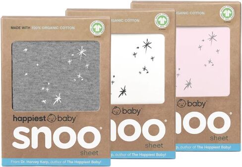 Happiest Baby SNOO Baby Bassinet Fitted Sheet Organic Cotton, 3-Pack Bundle | GOTS Certified 100% Organic Cotton, Breathable Fabric, Hypoallergenic, Designed for SNOO, Machine Washable in Kuwait
