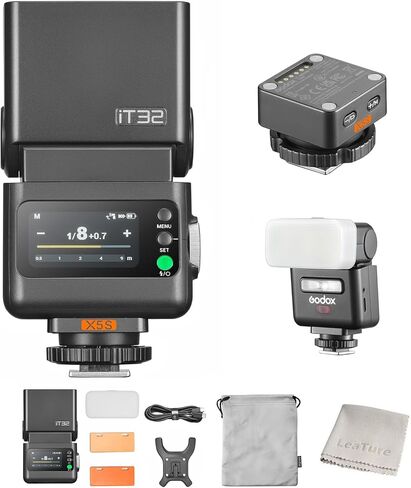 Godox iT32 TTL Camera Flash with X5S Trigger HSS GN18 for Sony | 2.4G Wireless, magnetic hotshoe & trigger 2-in-1, touch screen, LED modeling light, rotatable head, USB-C, 1.5s recycle in Kuwait
