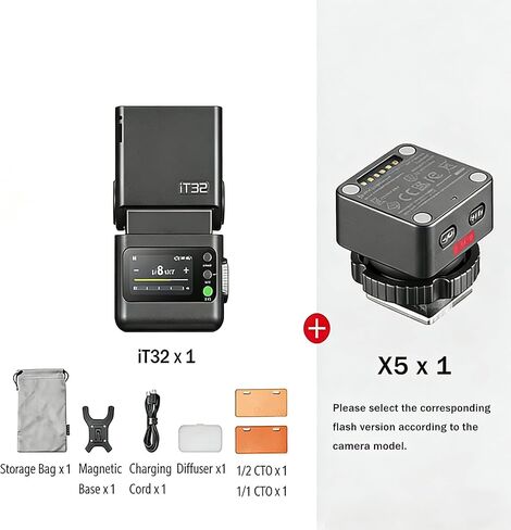 Godox iT32 TTL Camera Flash with X5S Trigger HSS GN18 for Sony | 2.4G Wireless, magnetic hotshoe & trigger 2-in-1, touch screen, LED modeling light, rotatable head, USB-C, 1.5s recycle in Kuwait