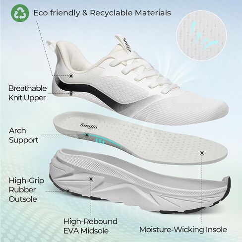 SMILIN Women's Walking Running Shoes with Arch Support, Athletic Comfortable Cushioned Lightweight Tennis Shoes, Lace Up Fashion Sneakers for Standing All Day Work Gym Workout Travel Cross Training in Kuwait