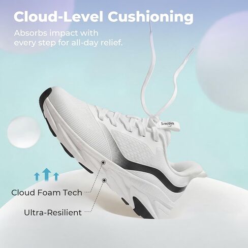 SMILIN Women's Walking Running Shoes with Arch Support, Athletic Comfortable Cushioned Lightweight Tennis Shoes, Lace Up Fashion Sneakers for Standing All Day Work Gym Workout Travel Cross Training in Kuwait