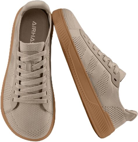 AIRHAS Womens Wide Toe Box Barefoot Shoes Zero Drop Fashion Sneakers for Women Walking Casual Minimalist Shoes(Brown/Gum,8.0) in Kuwait