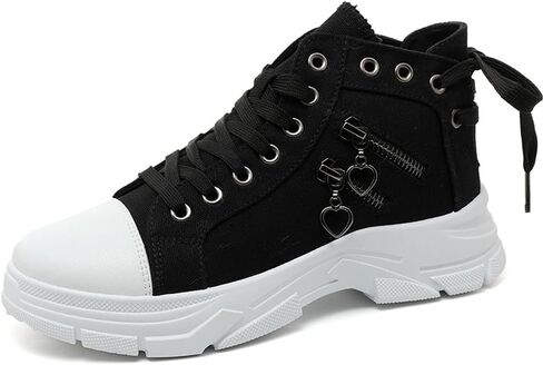 MAUGELY Women's High Top Heightened Sole Sports Causal Fashion Sneakers Canvas Shoes in Kuwait