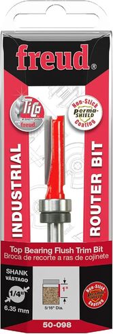 Freud 50-098: 5/16" (Dia.) Top Bearing Flush Trim Bit with 1/4" Shank,Red | 1/4" Shank, 2 Cutters, 24000 RPM, TiCo Hi-Density Carbide for Maximum Performance, For Template & Pattern Routing - 50-098 in Kuwait