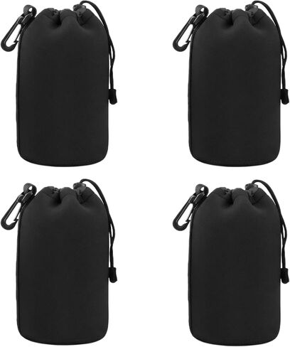 Camera Lens Bag, 4 Pack Protective Neoprene Lens Pouch with Drawstring & Carabiner, Lens Case for DSLR Camera Lens(S/M/L/XL) (L 4pcs) in Kuwait