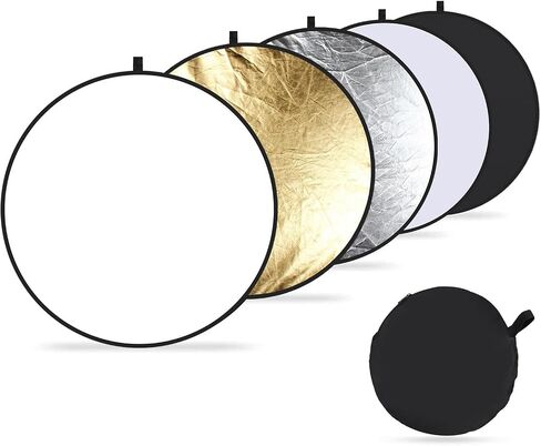 PULUZ 2 in 1 Lighting Reflectors Round Folding Portable 30cm/12inch Camera Photo Reflector Diffuser for Photography Reflector Portrait Still Life Fill Light - Silver & Gold in Kuwait