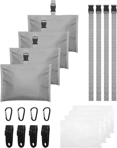 Marine Grade Sandbags: Weight Bags for Mooring, Boating Accessories with Durable 600D Oxford Fabric, 5# Carabiner, 20" Nylon Strap, Sealed PE Bag (4PCS, Black) in Kuwait