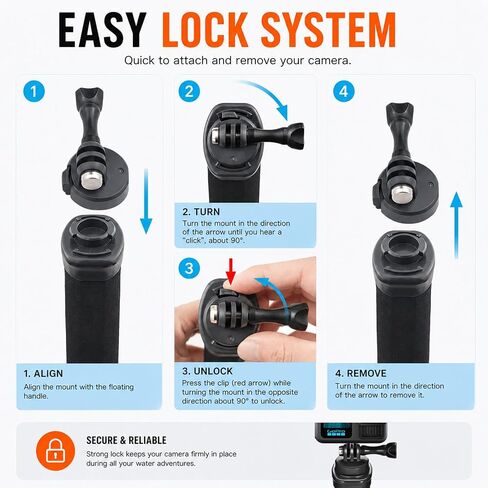 Waterproof Floating Hand Grip for GoPro DJI Action Camera Handle Mount | Quick release floating grip with DJI Osmo Actio 6/5/4/3 Gopro 13/12/11/10/9 Akaso Action Camera Accessories for Water Sports in Kuwait