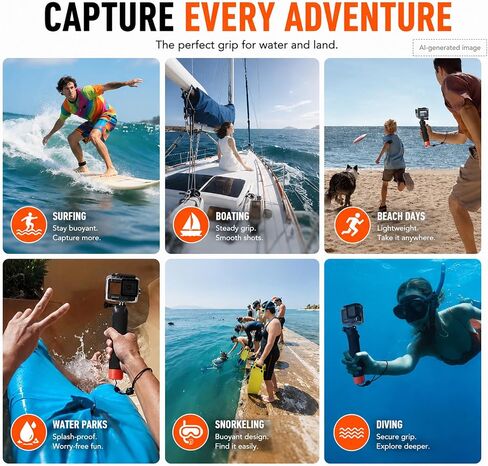 Waterproof Floating Hand Grip for GoPro DJI Action Camera Handle Mount | Quick release floating grip with DJI Osmo Actio 6/5/4/3 Gopro 13/12/11/10/9 Akaso Action Camera Accessories for Water Sports in Kuwait