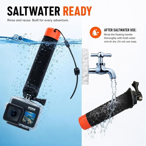 Waterproof Floating Hand Grip for GoPro DJI Action Camera Handle Mount | Quick release floating grip with DJI Osmo Actio 6/5/4/3 Gopro 13/12/11/10/9 Akaso Action Camera Accessories for Water Sports in Kuwait