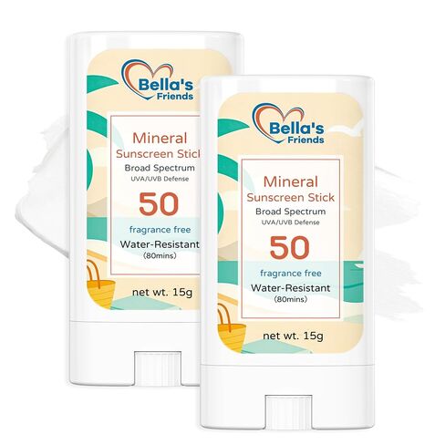 Kids Mineral Sunscreen Stick SPF 50, Reef Safe Sunscreen for Face & Body with Zinc Oxide, Travel Size Sun Care, No-Mess, Summer Beach Vacation Essentials for Toddler Kids Babies, 2 Pack in Kuwait