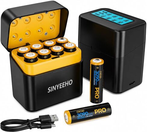 Rechargeable AA Batteries Lithium with Charger, 8-Pack 1.5V 3090mWh Long Lasting Double A Batteries with LCD Display, Cycle Times Up to 2500 – Fast Charging for Blink Outdoor Cameras & Toys in Kuwait