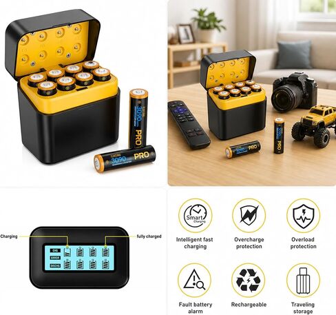 Rechargeable AA Batteries Lithium with Charger, 8-Pack 1.5V 3090mWh Long Lasting Double A Batteries with LCD Display, Cycle Times Up to 2500 – Fast Charging for Blink Outdoor Cameras & Toys in Kuwait