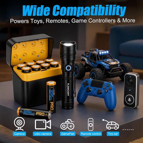 Rechargeable AA Batteries Lithium with Charger, 8-Pack 1.5V 3090mWh Long Lasting Double A Batteries with LCD Display, Cycle Times Up to 2500 – Fast Charging for Blink Outdoor Cameras & Toys in Kuwait