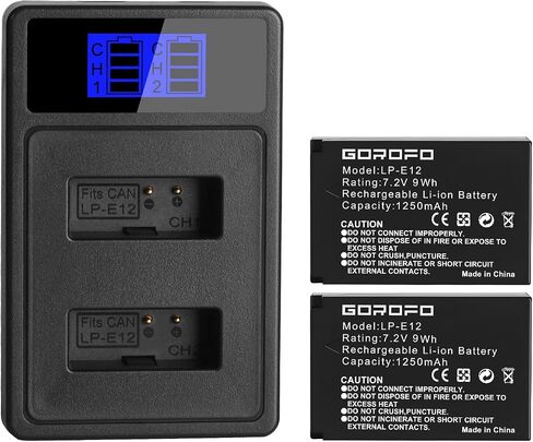 LP-E12 Camera Batteries and Chargers, for Canon EOS M2, EOS M, EOS M10, EOS M50, EOS M50 Mark II, EOS M100, EOS M200, EOS100D, SX70 HS, Digital Cameras (2 Batteries+Chargers) in Kuwait