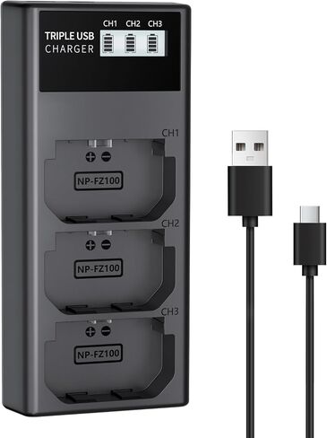 LP NP-FZ100 Battery Charger, Battery Charger with LED Lights Display | Compatible with Sony A9 A9R A9S A9II A7C A7CII A7SIII A7III A7RIII A7RIV A7IV A6600 A6700 ZV-E1 Cameras and more in Kuwait